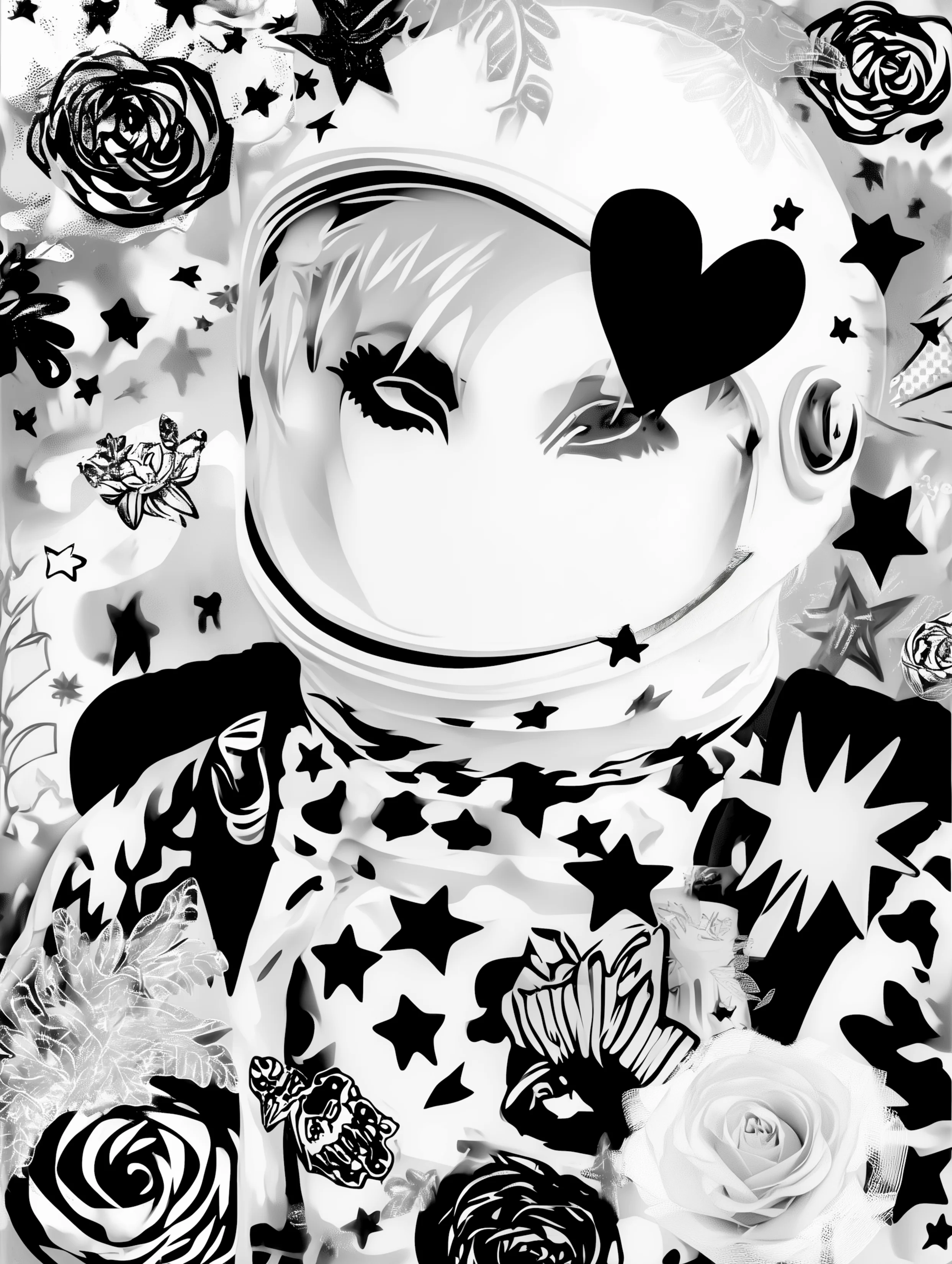 Free printable astronaut coloring pages for adults featuring big heart over eye astronaut